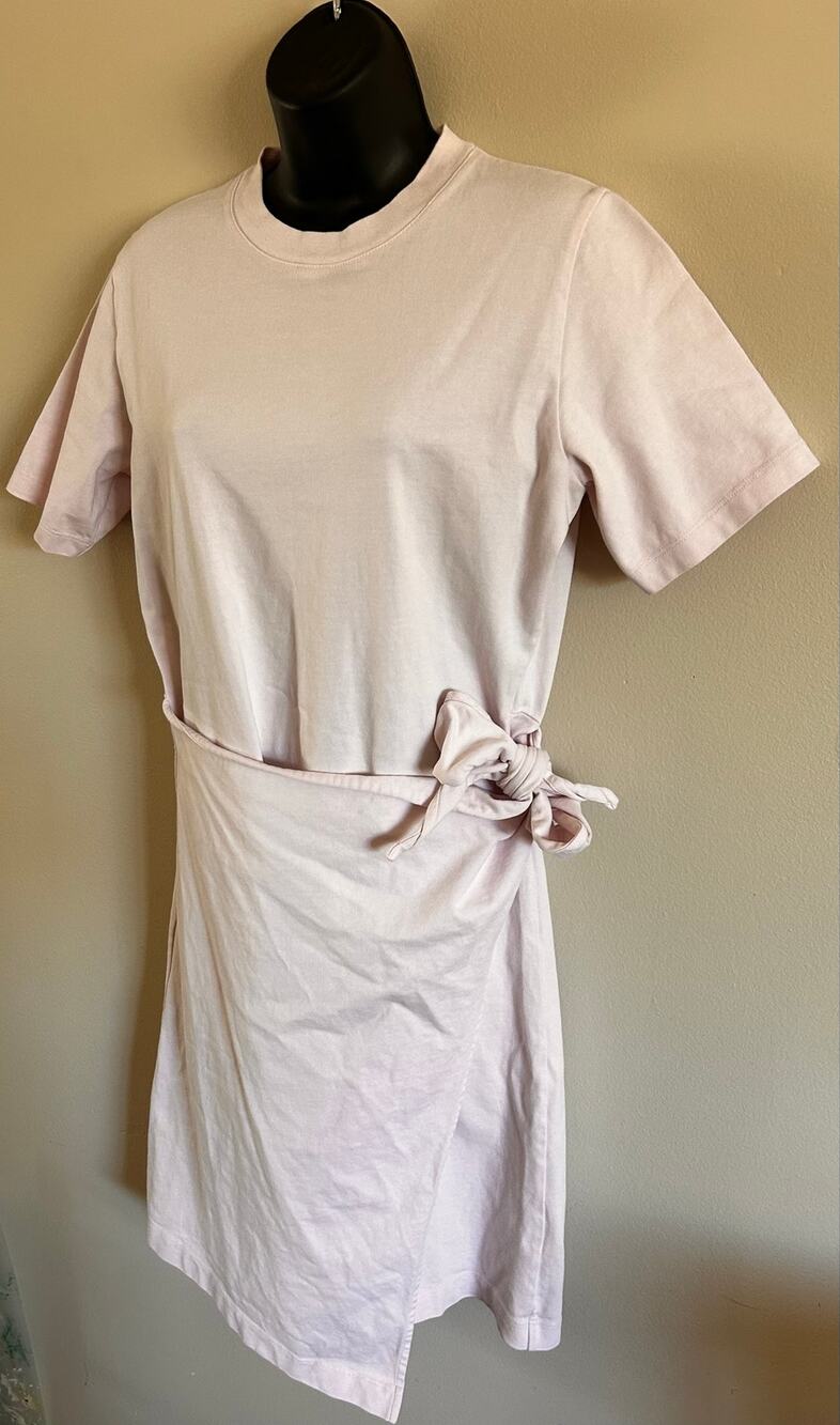 Vince Blush Pink Side Tie Faux Wrap Jersey T-Shirt Midi Dress Small